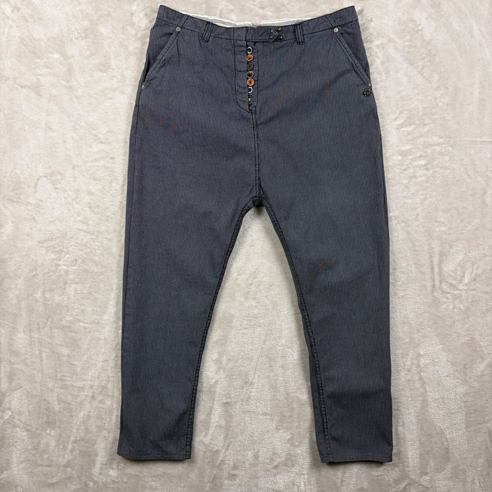 Maison Scotch Women 3/28 Gray Micro Check Tapered Pants Button Fly Streetwear